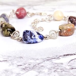 Boho Artisan Bracelet in silver & stones NWT